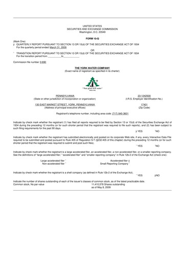 Thumbnail York Water 10-Q Quarterly Report FY 