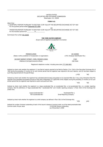 Thumbnail York Water 10-Q Quarterly Report FY 