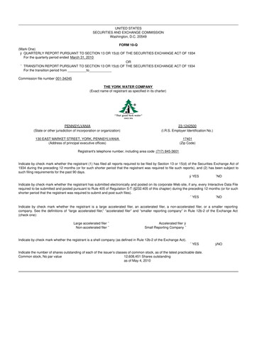 Thumbnail York Water 10-Q Quarterly Report FY 