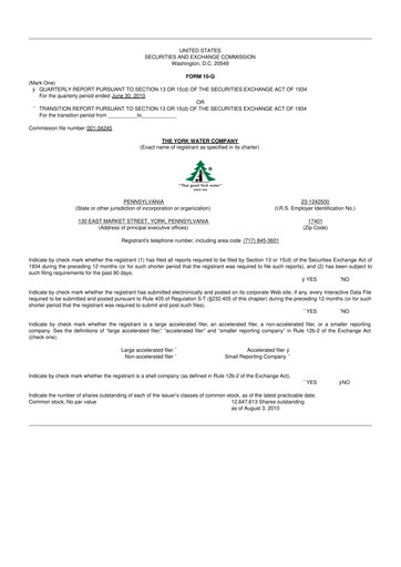 Thumbnail York Water 10-Q Quarterly Report FY 