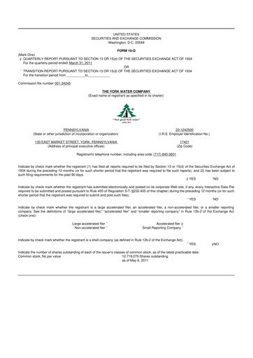 Thumbnail York Water 10-Q Quarterly Report FY 