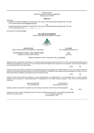 Thumbnail York Water 10-Q Quarterly Report FY2011 