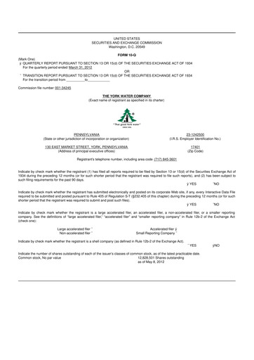 Thumbnail York Water 10-Q Quarterly Report FY2012 