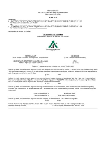 Thumbnail York Water 10-Q Quarterly Report FY2014 