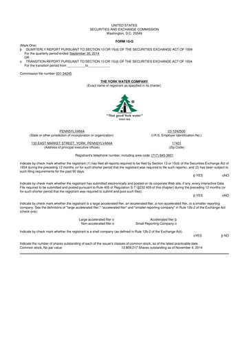 Thumbnail York Water 10-Q Quarterly Report FY2014 