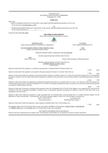 Thumbnail York Water 10-K Annual Report 2014