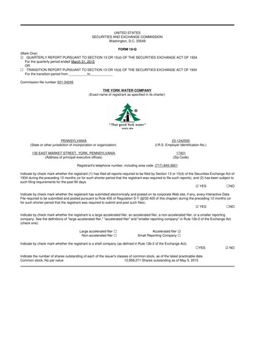 Thumbnail York Water 10-Q Quarterly Report FY2015 