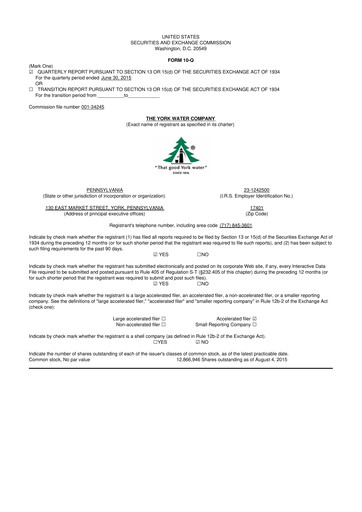 Thumbnail York Water 10-Q Quarterly Report FY2015 