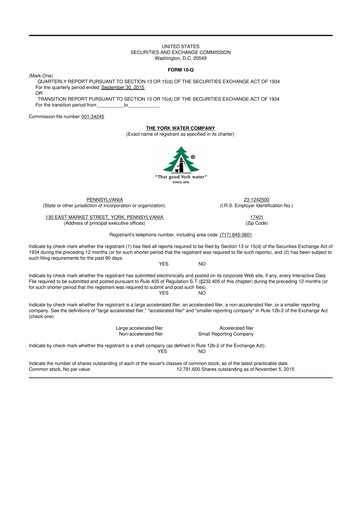 Thumbnail York Water 10-Q Quarterly Report FY2015 