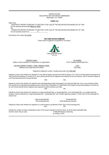 Thumbnail York Water 10-Q Quarterly Report FY2016 