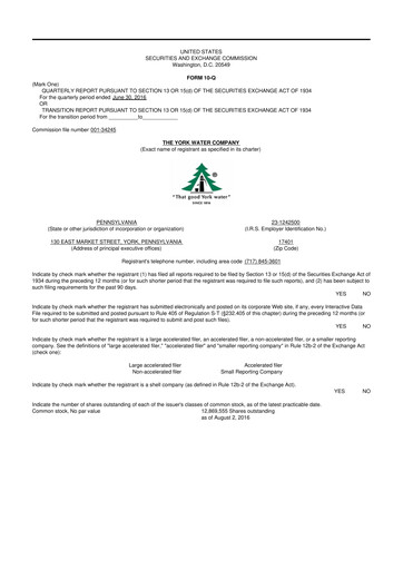 Thumbnail York Water 10-Q Quarterly Report FY2016 