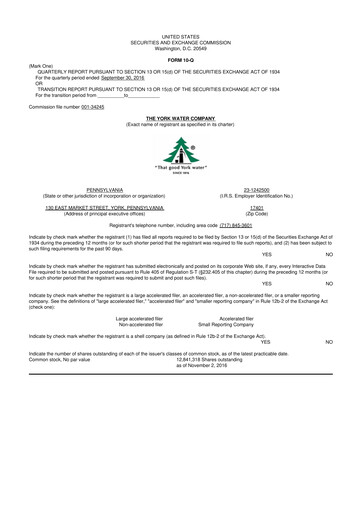 Thumbnail York Water 10-Q Quarterly Report FY2016 