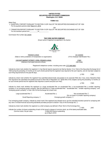 Thumbnail York Water 10-Q Quarterly Report FY2018 