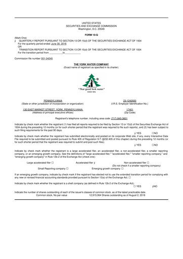 Thumbnail York Water 10-Q Quarterly Report FY2018 