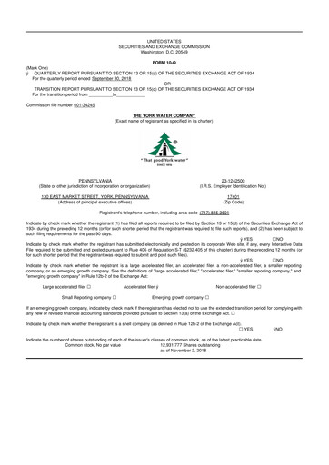 Thumbnail York Water 10-Q Quarterly Report FY2018 