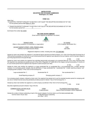 Thumbnail York Water 10-Q Quarterly Report FY2019 