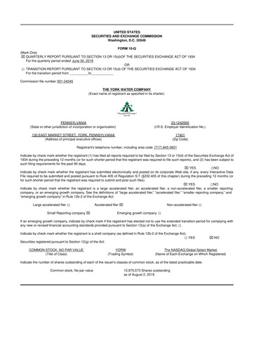 Thumbnail York Water 10-Q Quarterly Report FY2019 