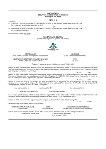 Thumbnail York Water 10-Q Quarterly Report FY2019 