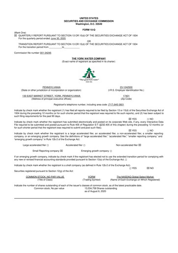 Thumbnail York Water 10-Q Quarterly Report FY2020 