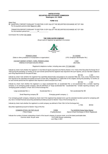 Thumbnail York Water 10-Q Quarterly Report FY2021 