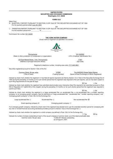 Thumbnail York Water 10-Q Quarterly Report FY2021 