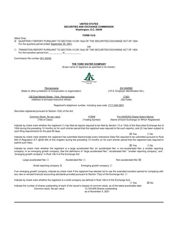 Thumbnail York Water 10-Q Quarterly Report FY2021 