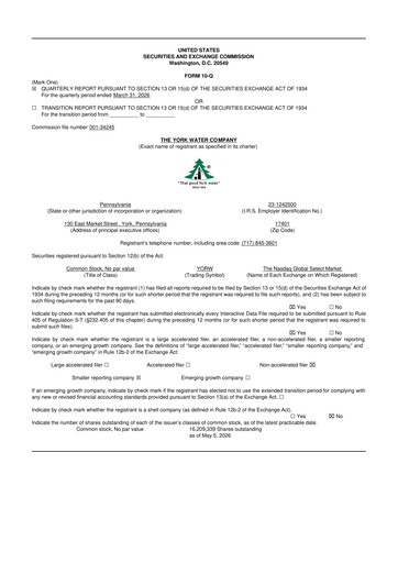 Thumbnail York Water 10-Q Quarterly Report FY 