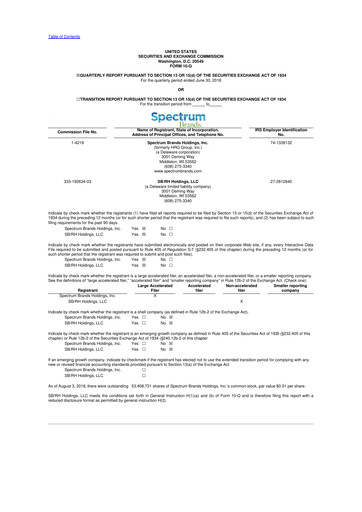 Thumbnail Spectrum Brands
 10-Q Quarterly Report FY2018 