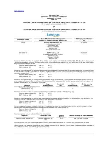 Thumbnail Spectrum Brands
 10-Q Quarterly Report FY2019 