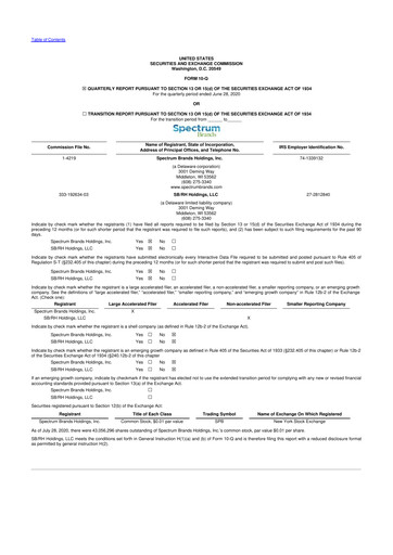 Thumbnail Spectrum Brands
 10-Q Quarterly Report FY2020 