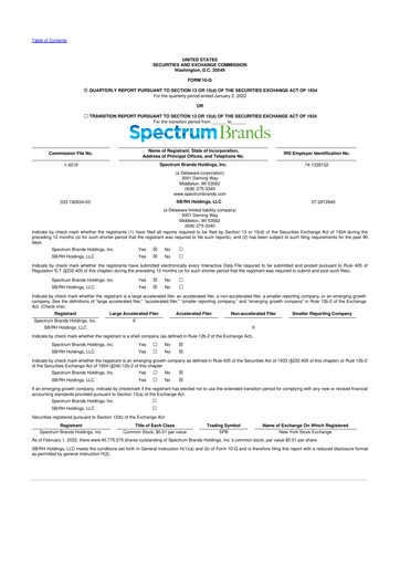 Thumbnail Spectrum Brands
 10-Q Quarterly Report FY2022 