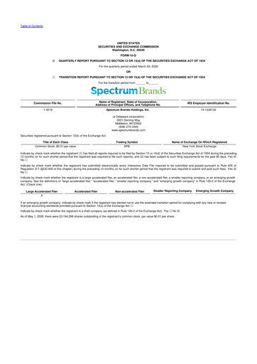 Thumbnail Spectrum Brands
 10-Q Quarterly Report FY 