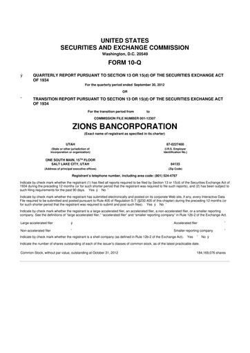 Miniature Zions Bancorporation
 10-Q Rapport trimestriel 2012 