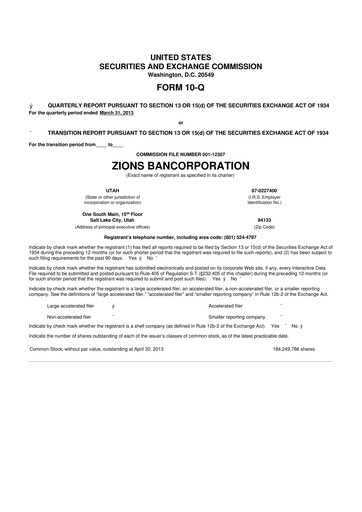 Miniature Zions Bancorporation
 10-Q Rapport trimestriel 2013 