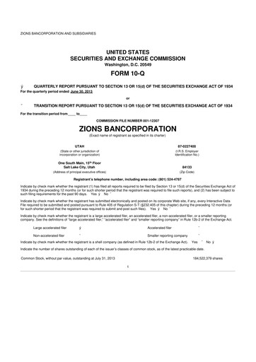 Miniature Zions Bancorporation
 10-Q Rapport trimestriel 2013 