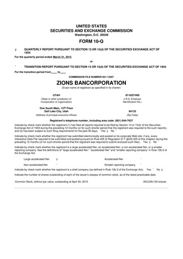 Miniature Zions Bancorporation
 10-Q Rapport trimestriel 2015 