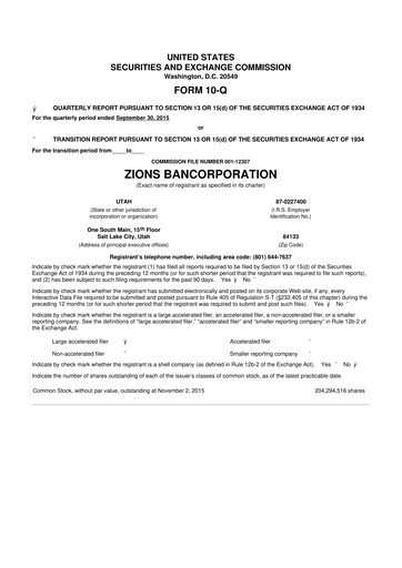 Miniature Zions Bancorporation
 10-Q Rapport trimestriel 2015 