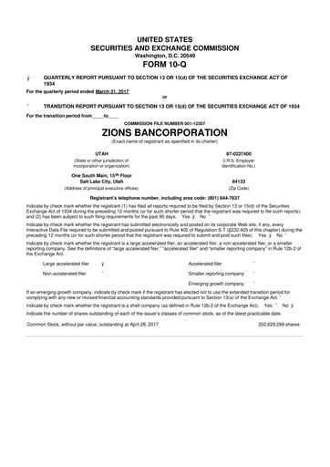 Miniature Zions Bancorporation
 10-Q Rapport trimestriel 2017 