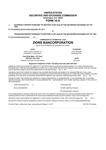 Miniature Zions Bancorporation
 10-Q Rapport trimestriel 2017 