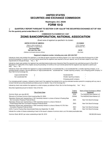 Miniature Zions Bancorporation
 10-Q Rapport trimestriel 2019 