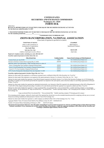 Thumbnail Zions Bancorporation
 10-K Annual Report 2019