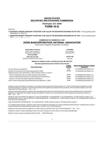 Miniature Zions Bancorporation
 10-Q Rapport trimestriel 2020 