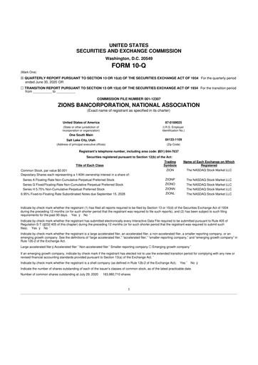 Miniature Zions Bancorporation
 10-Q Rapport trimestriel 2020 