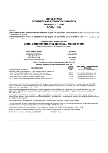 Miniature Zions Bancorporation
 10-Q Rapport trimestriel 2021 