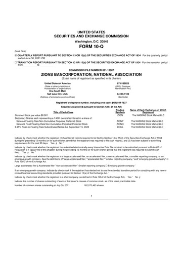 Miniature Zions Bancorporation
 10-Q Rapport trimestriel 2021 