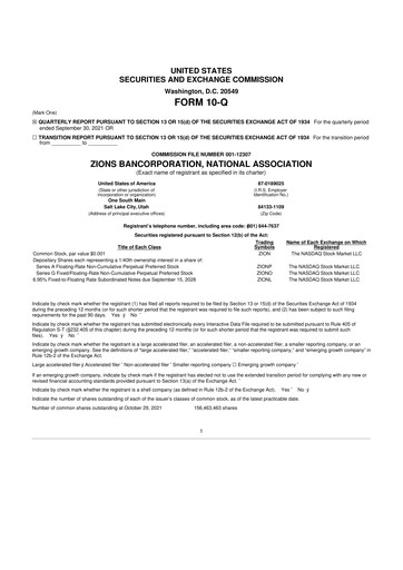 Miniature Zions Bancorporation
 10-Q Rapport trimestriel 2021 