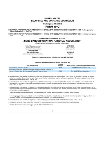 Miniature Zions Bancorporation
 10-Q Rapport trimestriel 2025 