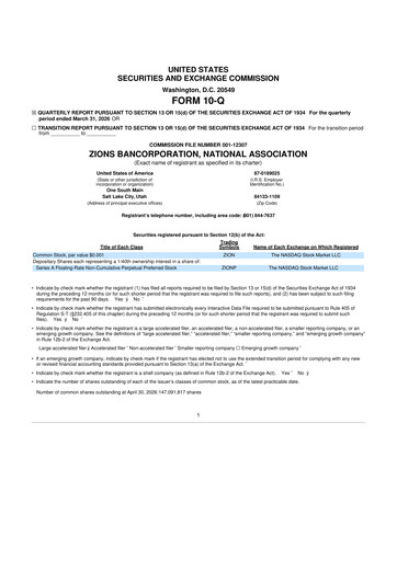 Miniature Zions Bancorporation
 10-Q Rapport trimestriel 2026 