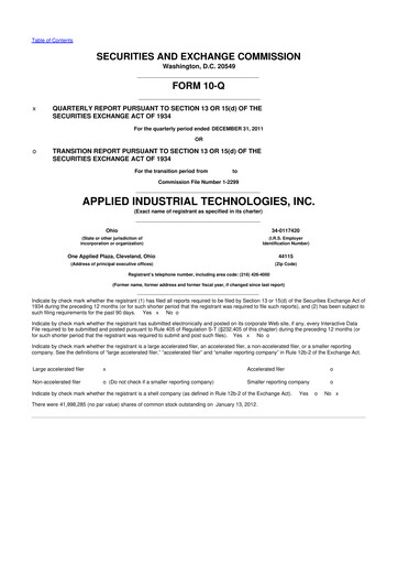 Miniature Applied Industrial Technologies
 10-Q Rapport trimestriel 2012 