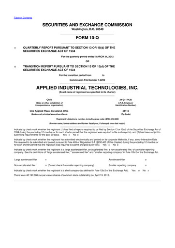 Miniature Applied Industrial Technologies
 10-Q Rapport trimestriel 2012 